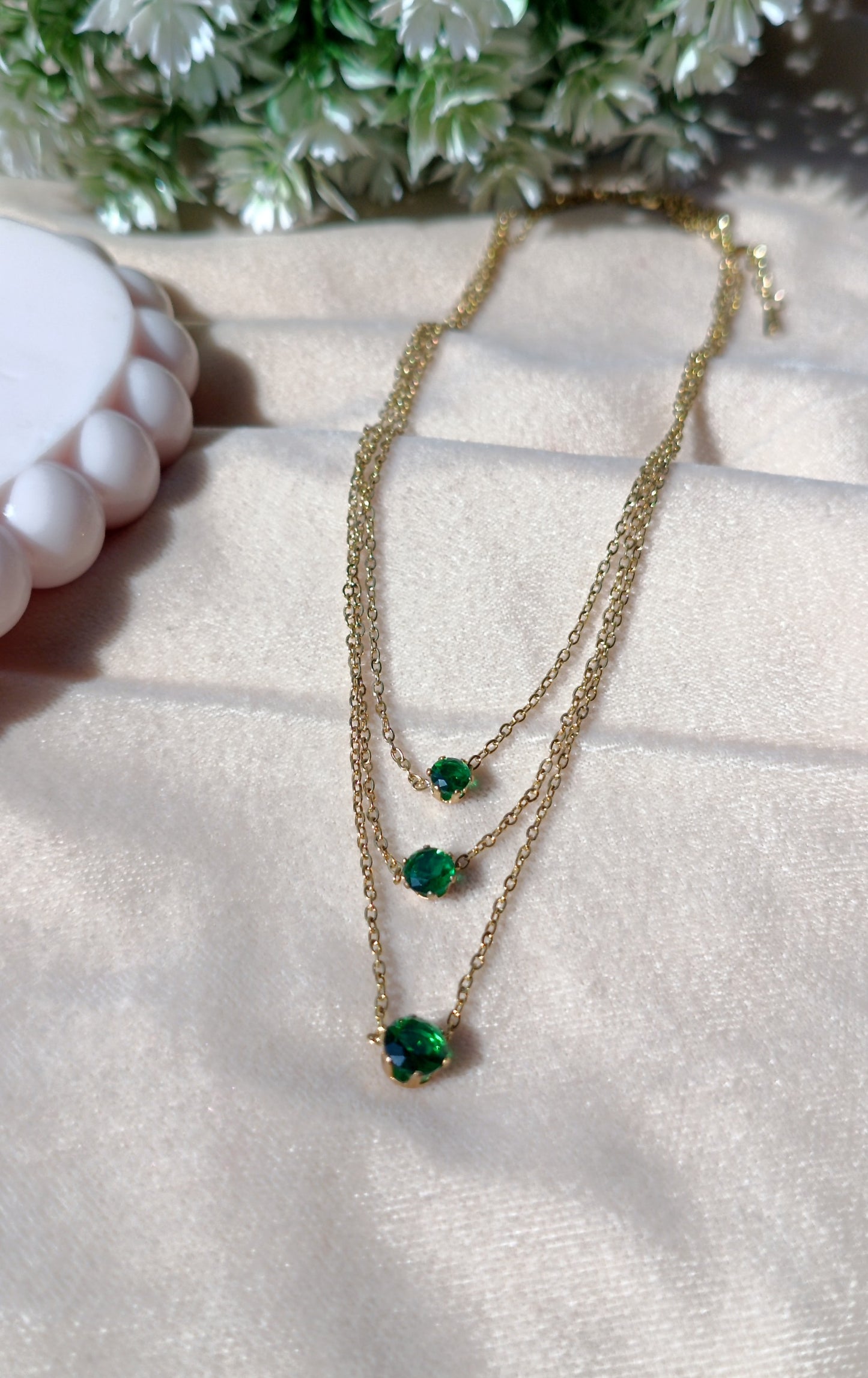 Gold Plated Green Stone layered necklace