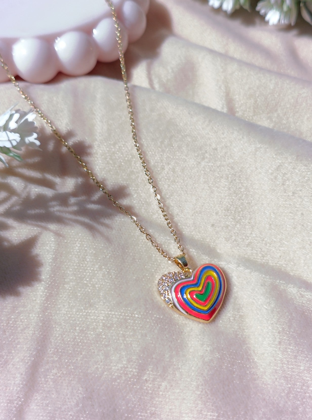 Rainbow Heart Pendant Necklace