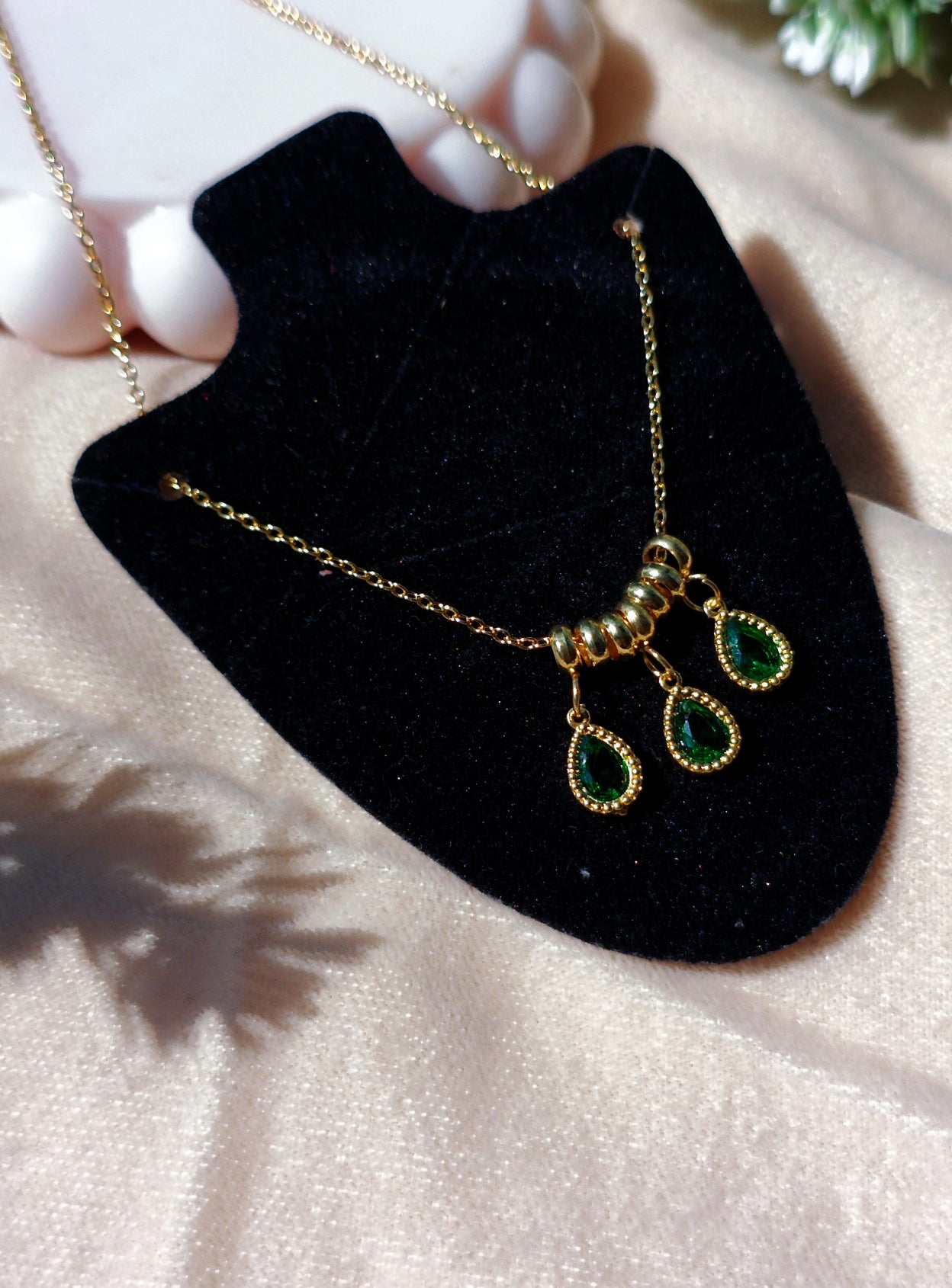 Gold Plated Green Heart Pendant Necklace Set