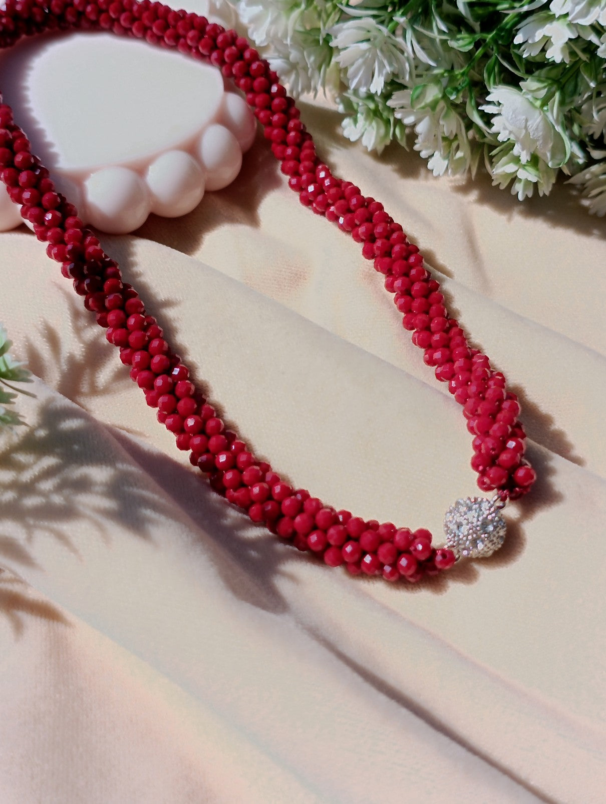 Maroon Crystal Necklace with Magnetic Ball Clasp