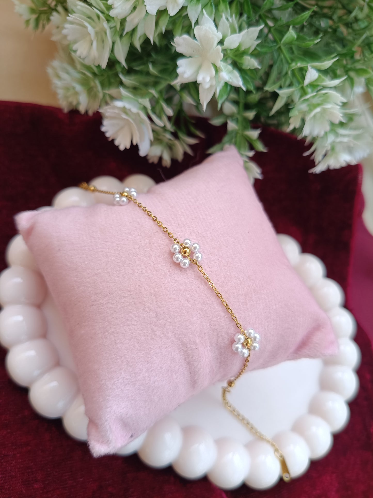 Gold Plated_Daisy Pearl Flower Bracelet