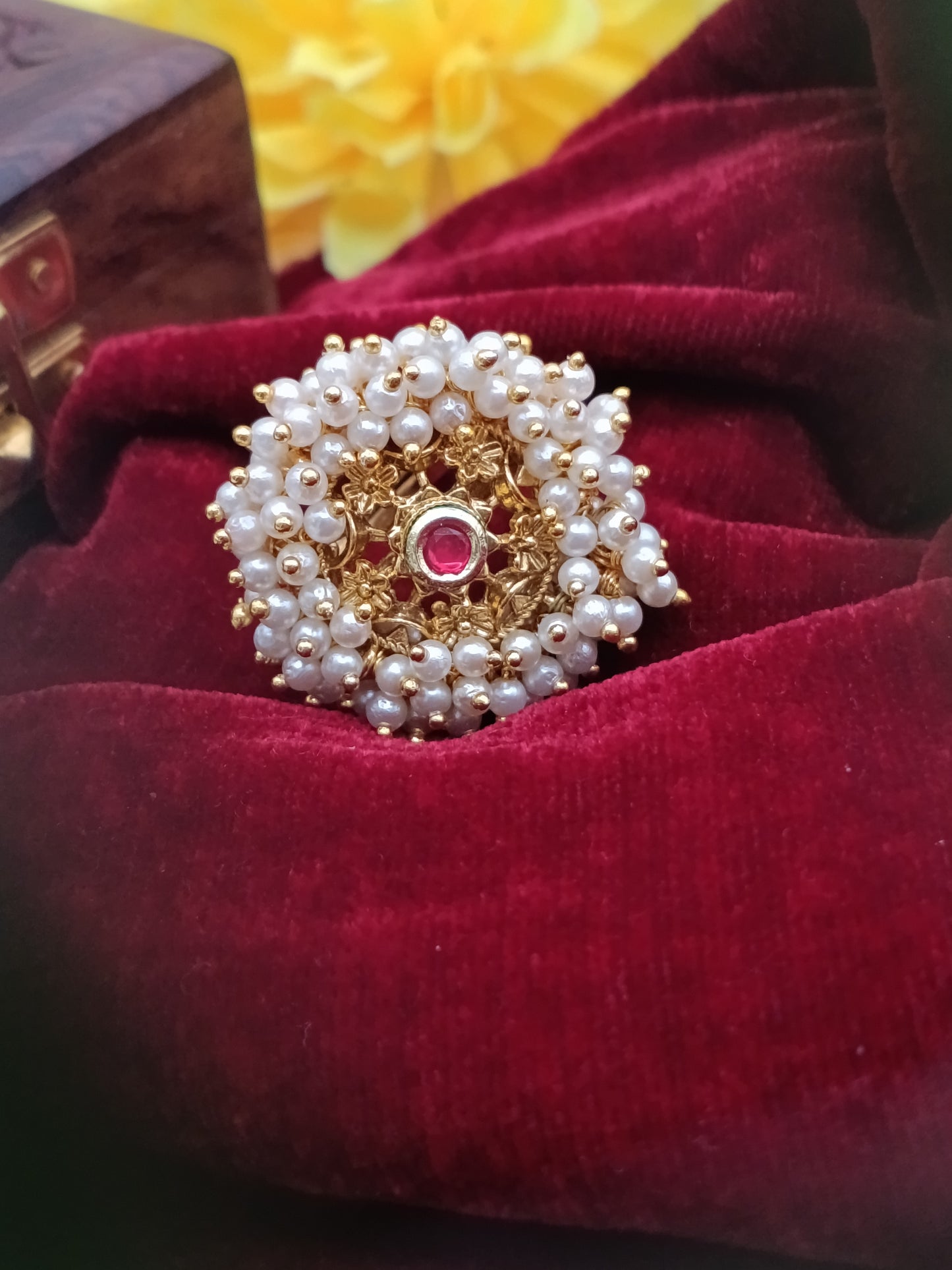 Traditional Kundan Stone & pearl Ring