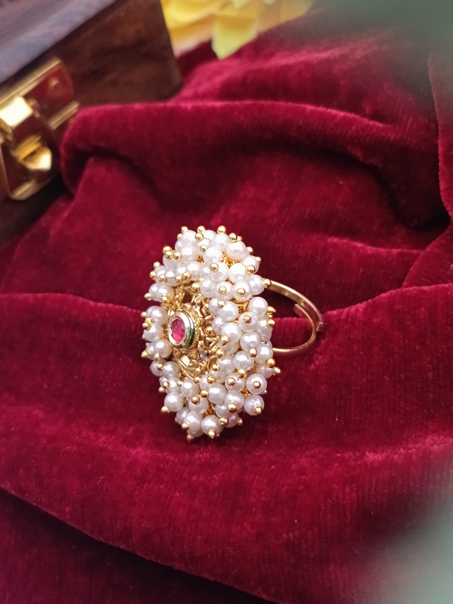 Traditional Kundan Stone & pearl Ring