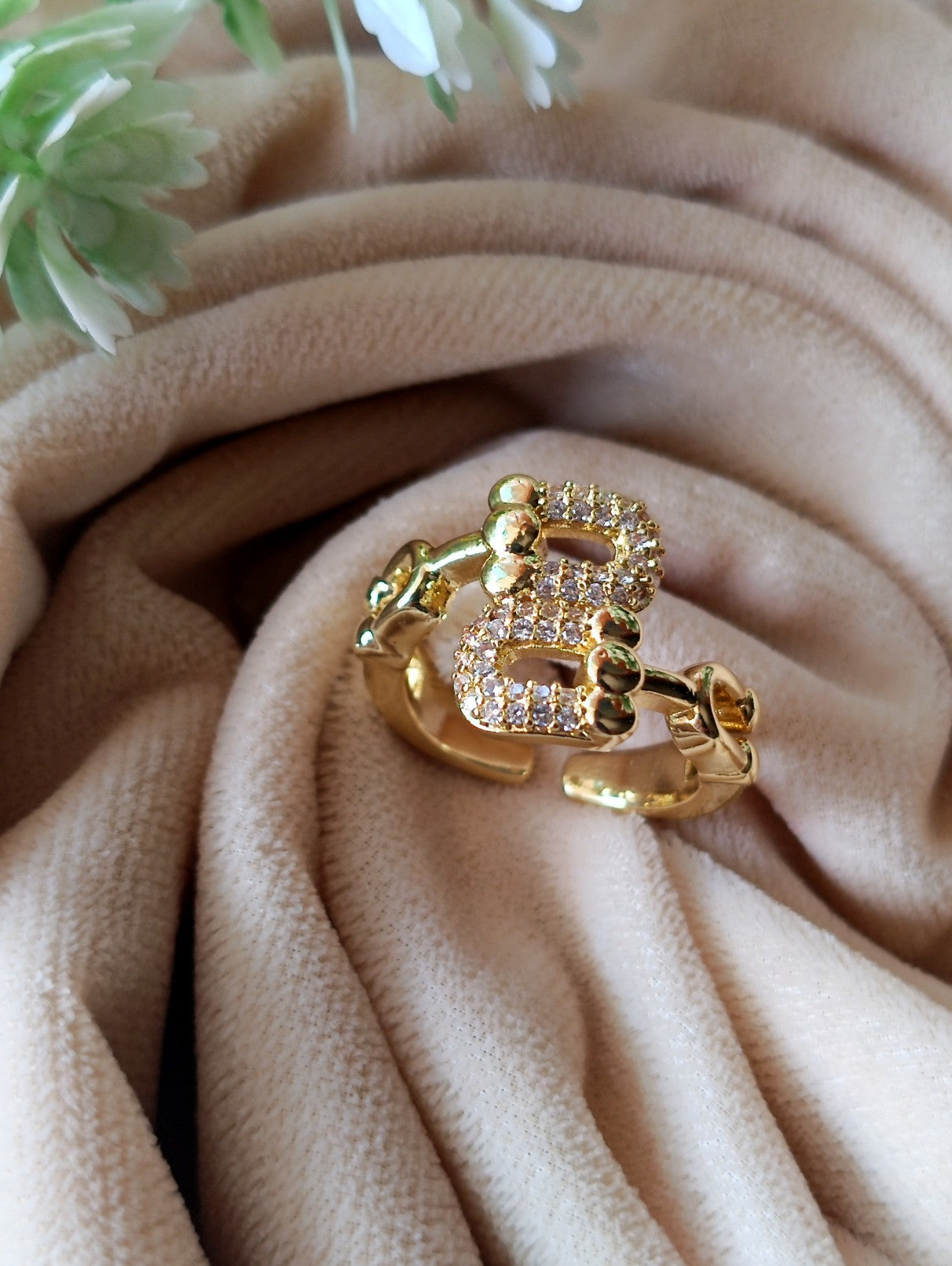 Anti Tarnish_Gold Plated Adjustable Alphabet Ring