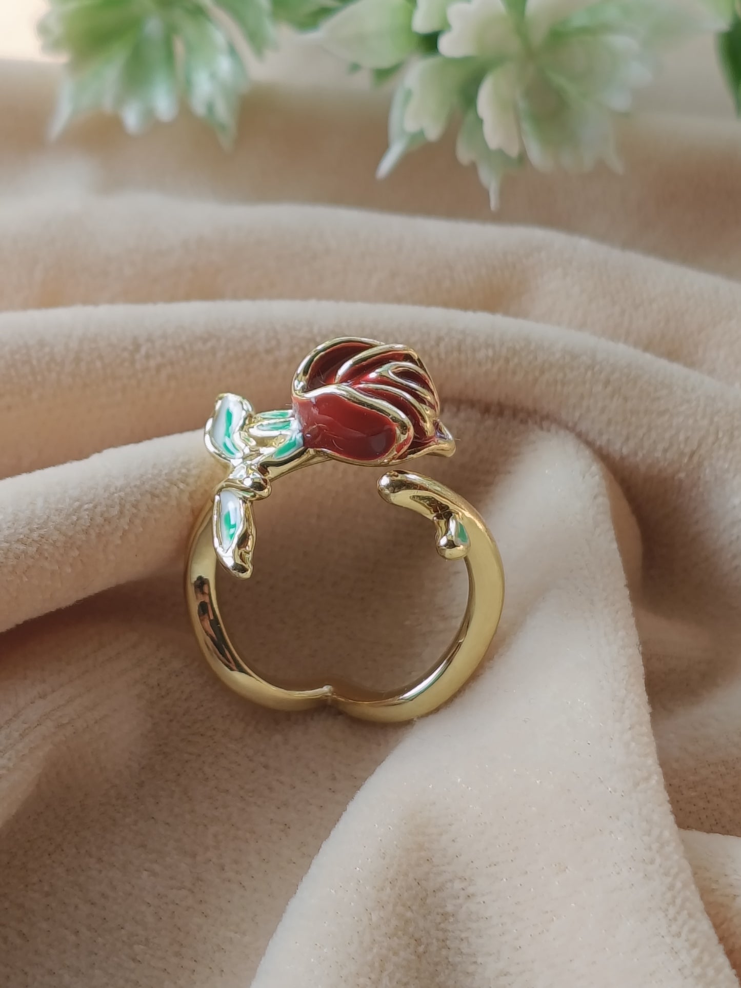 Anti Tarnish_Gold Plated Rose Enamel Ring