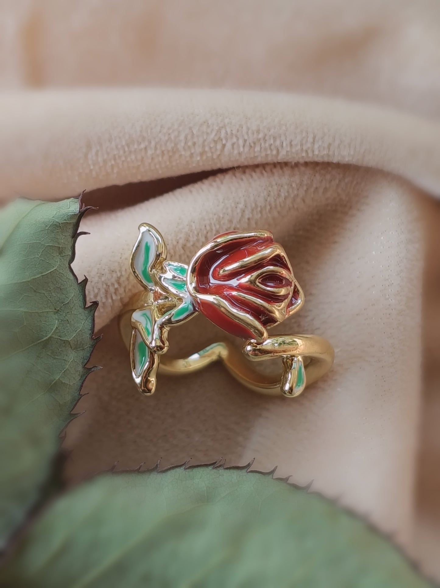 Anti Tarnish_Gold Plated Rose Enamel Ring