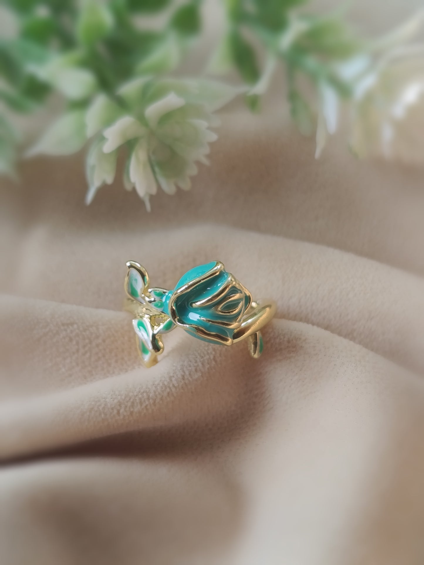Anti Tarnish_Gold Plated Rose Enamel Ring