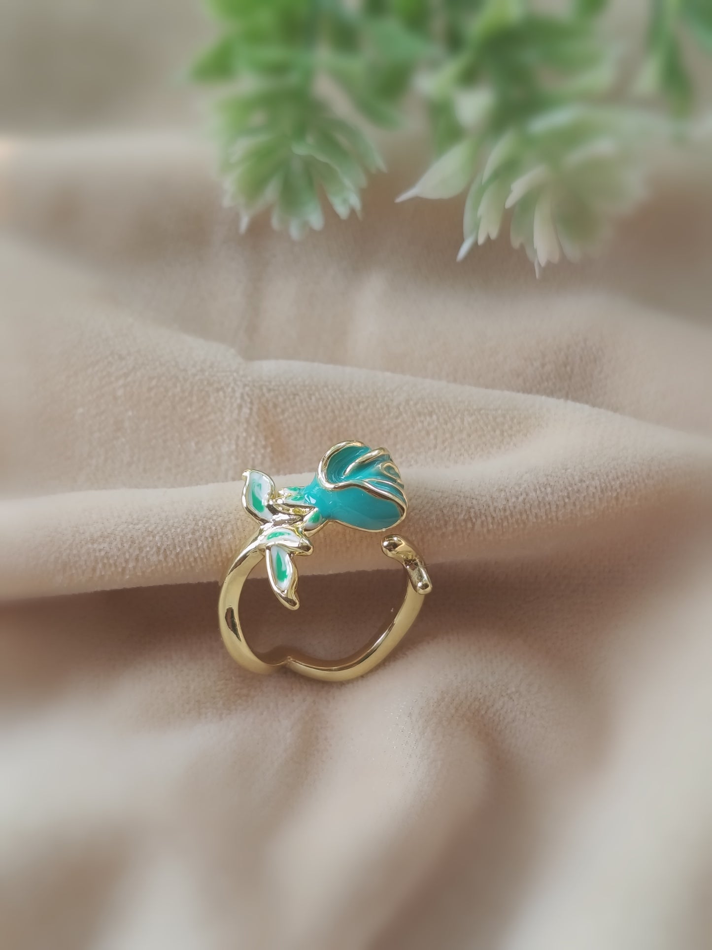 Anti Tarnish_Gold Plated Rose Enamel Ring
