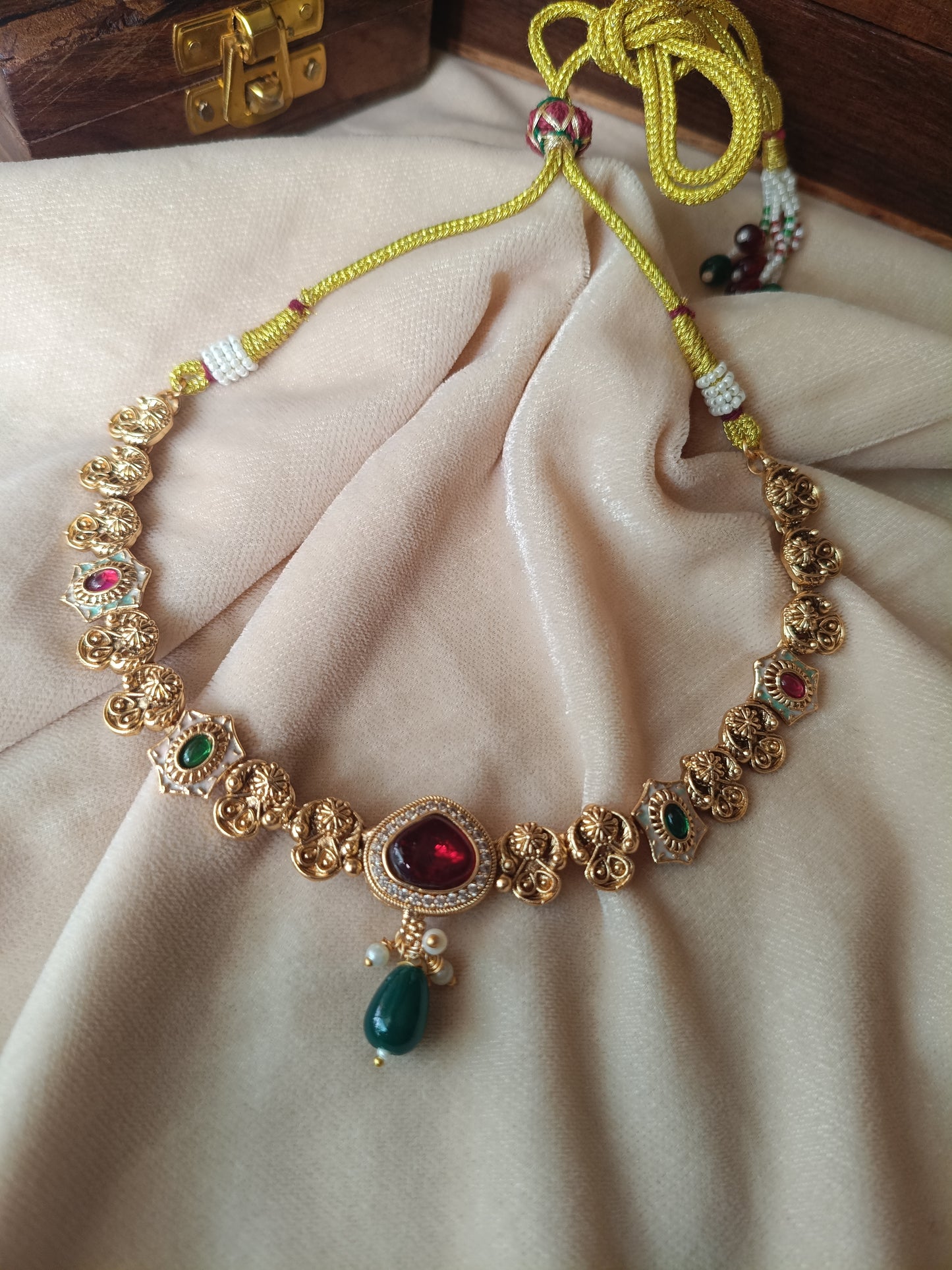 Gold Plated_Necklace Set With Ruby Stone