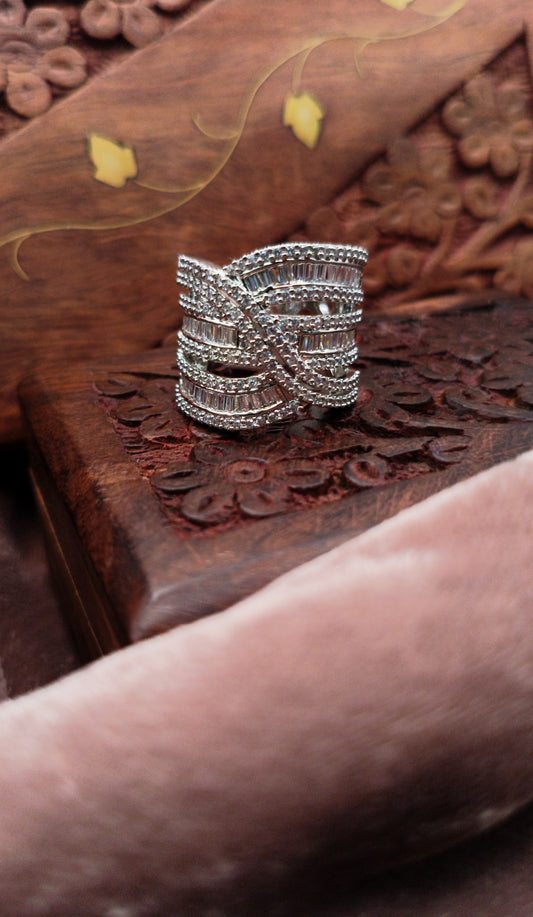 Silver Plated_Cris Cross Diamond Cocktail Ring