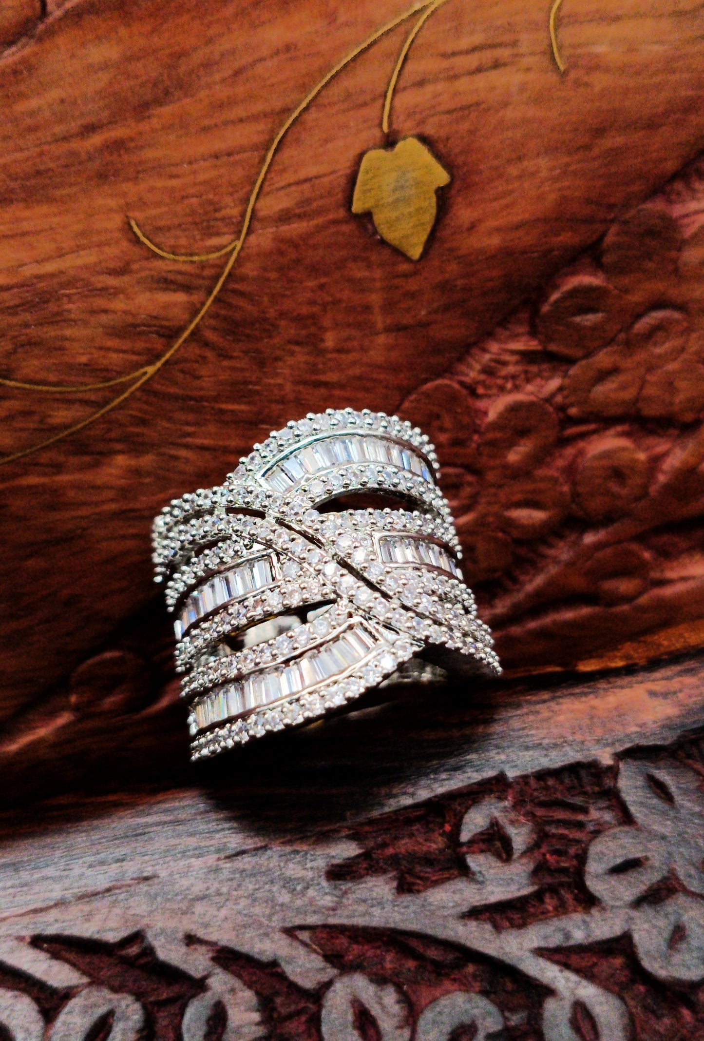 Silver Plated_Cris Cross Diamond Cocktail Ring