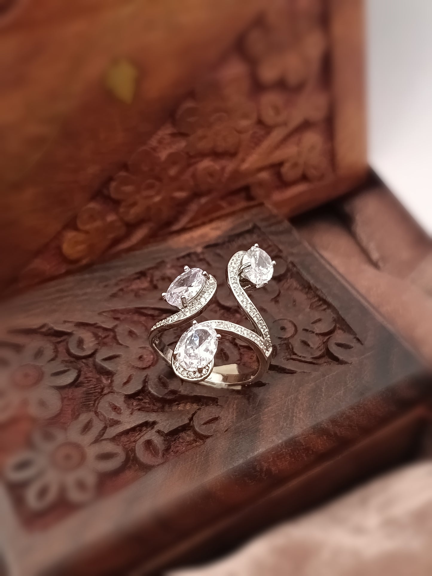 Silver Plated_Triple white Stone Ring