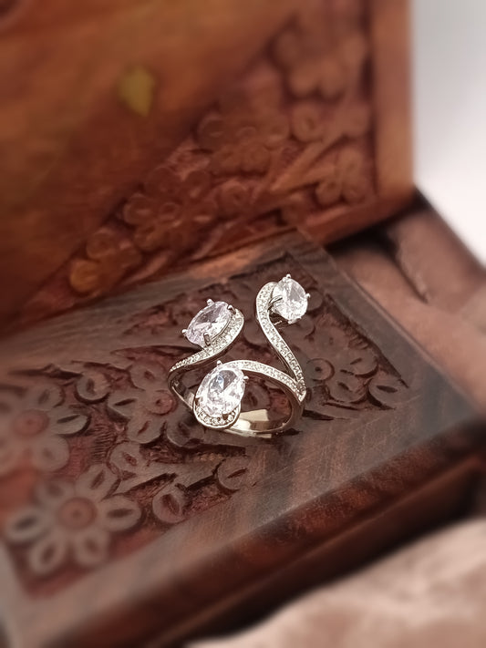Silver Plated_Triple white Stone Ring