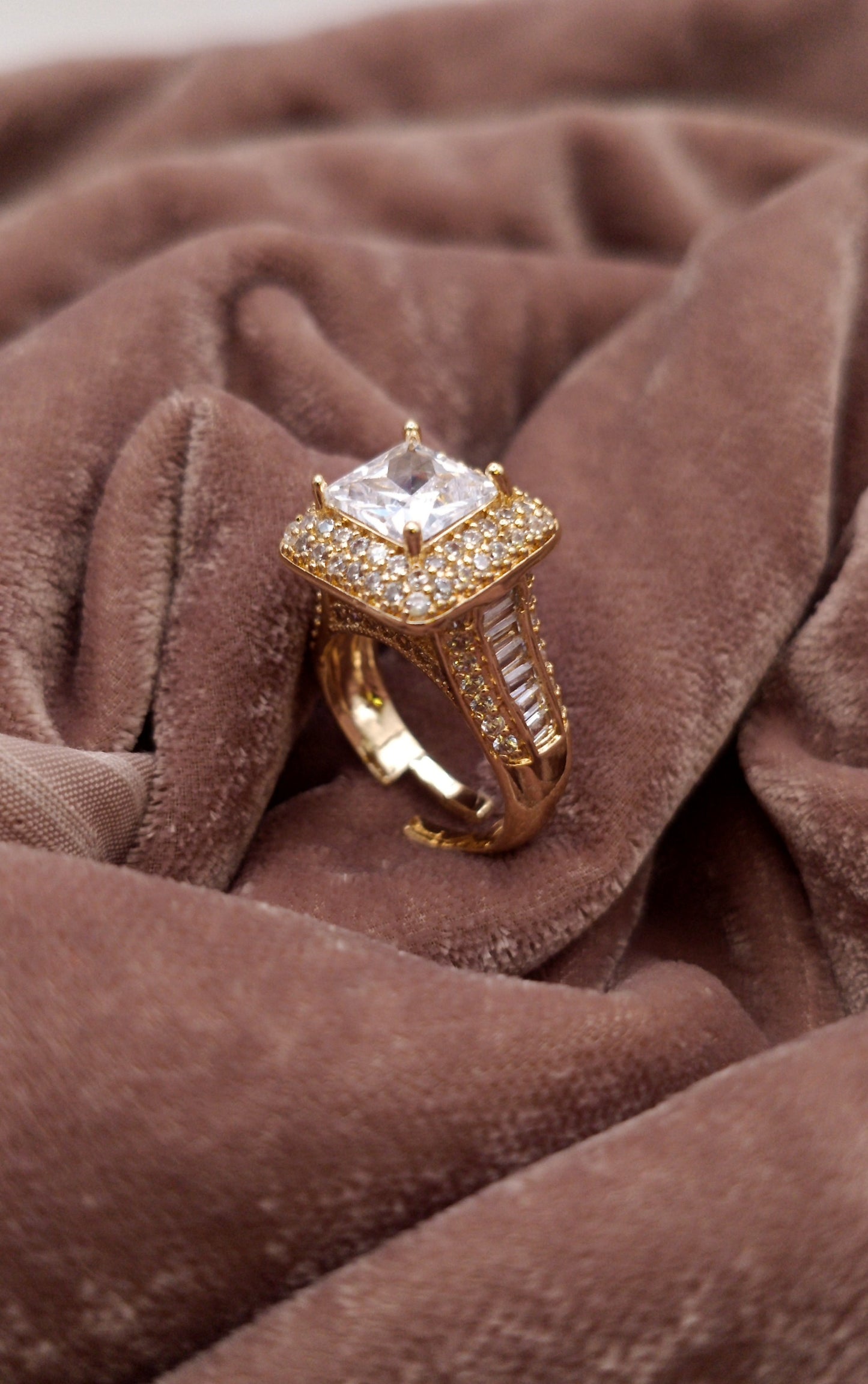 Gold Plated_Princess-Cut Halo Diamond Ring