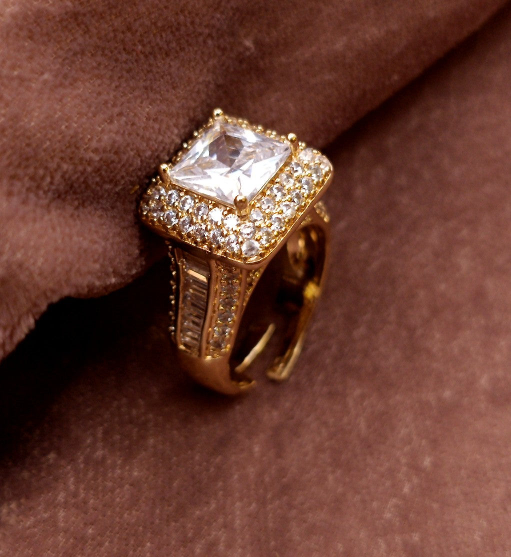 Gold Plated_Princess-Cut Halo Diamond Ring
