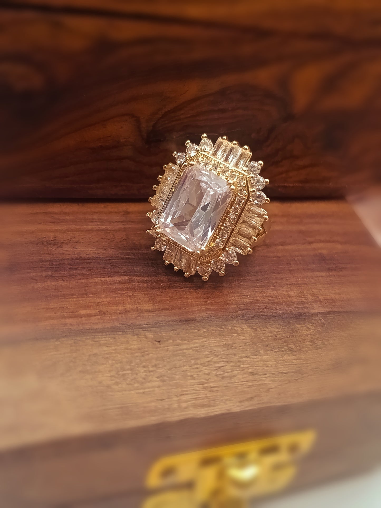 Gold Plated_Emerald Cut Moissanite Halo Ring