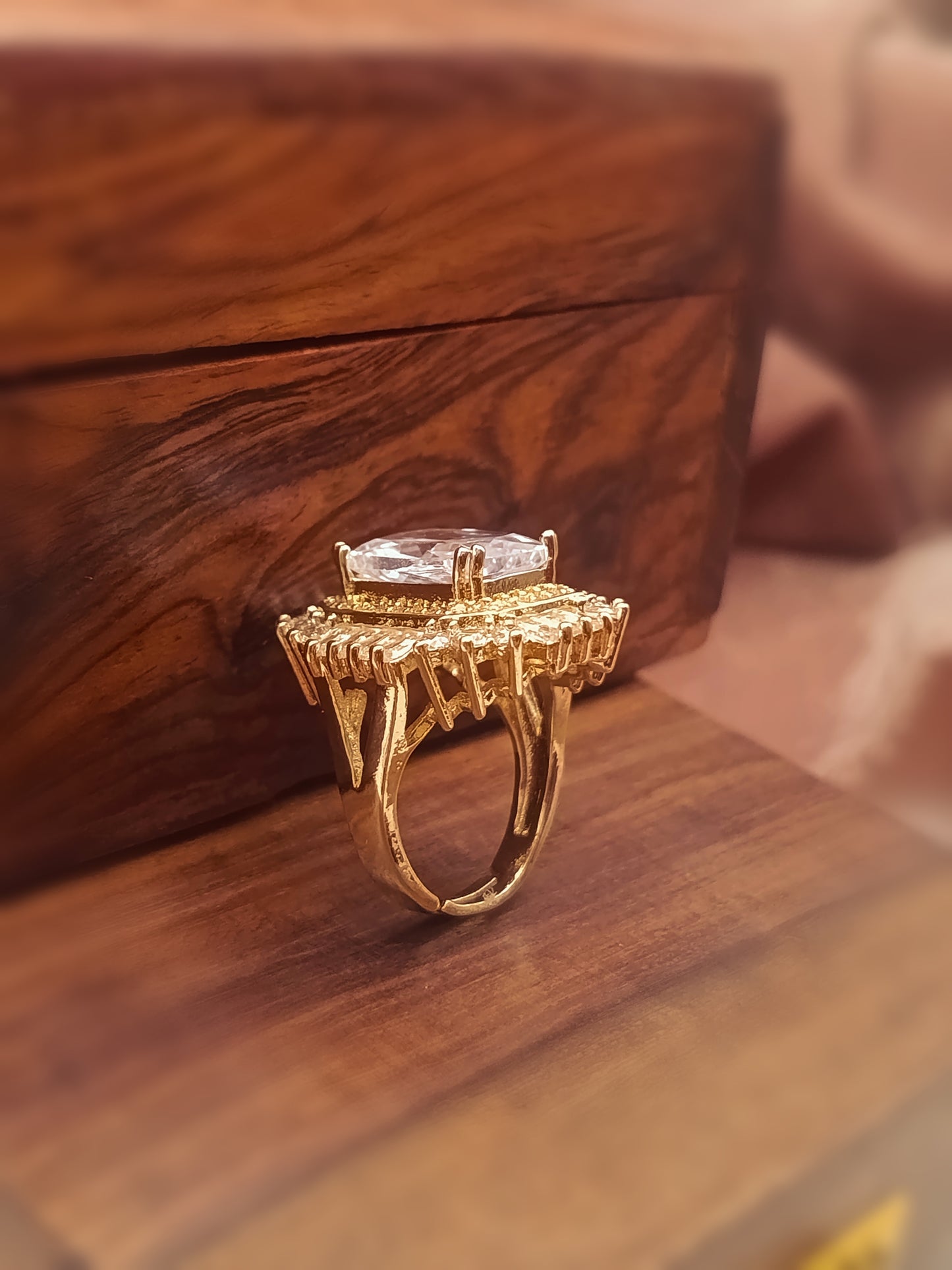 Gold Plated_Emerald Cut Moissanite Halo Ring