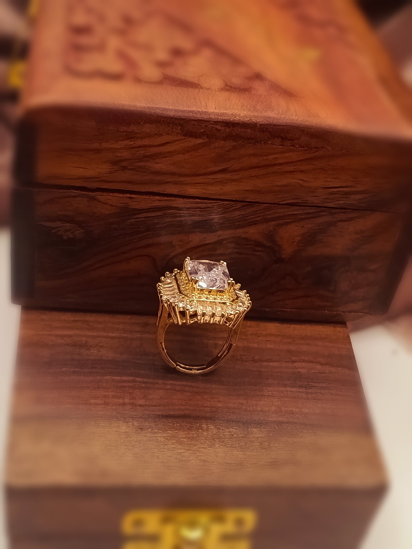 Gold Plated_Emerald Cut Moissanite Halo Ring