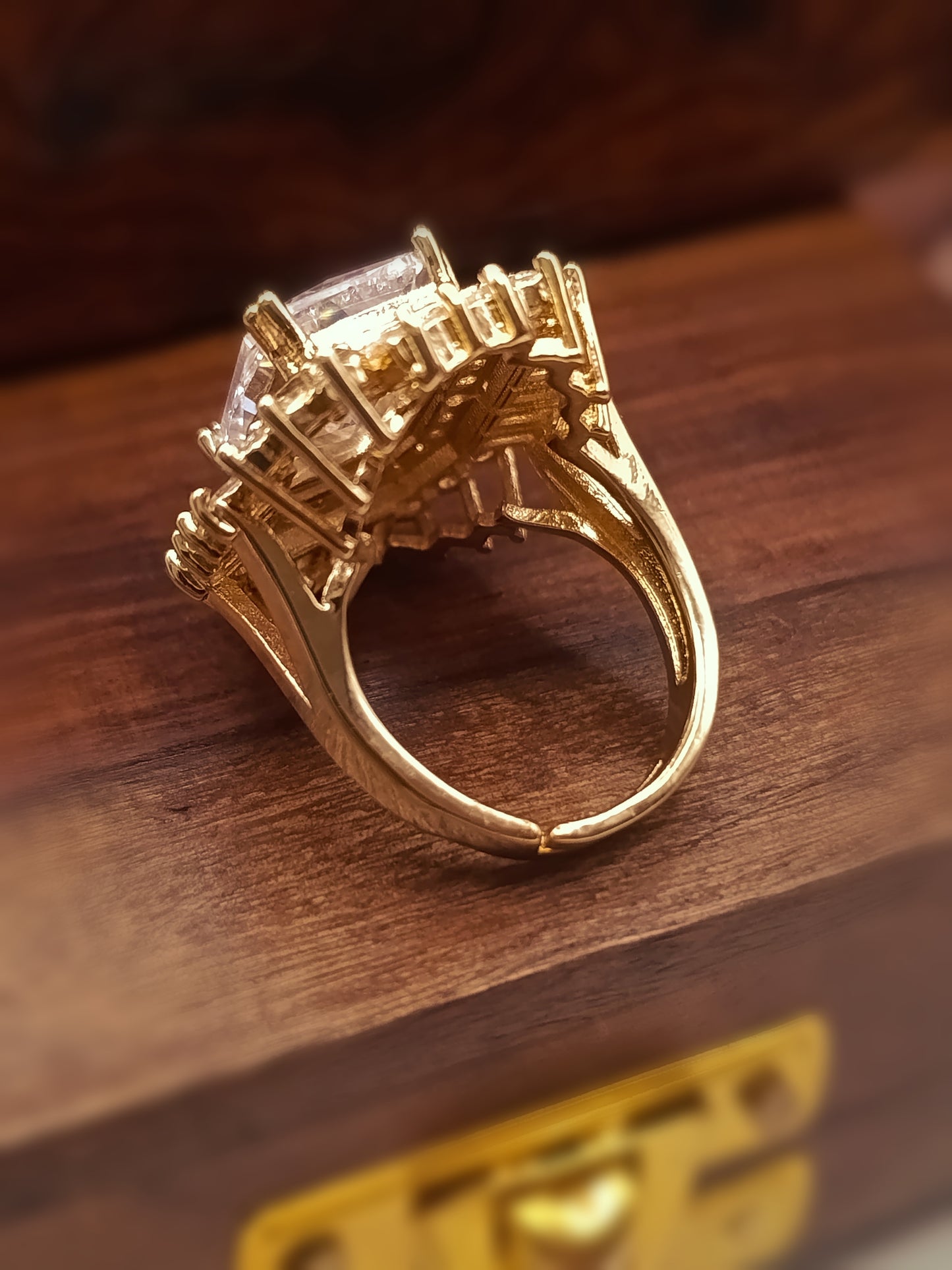 Gold Plated_Emerald Cut Moissanite Halo Ring
