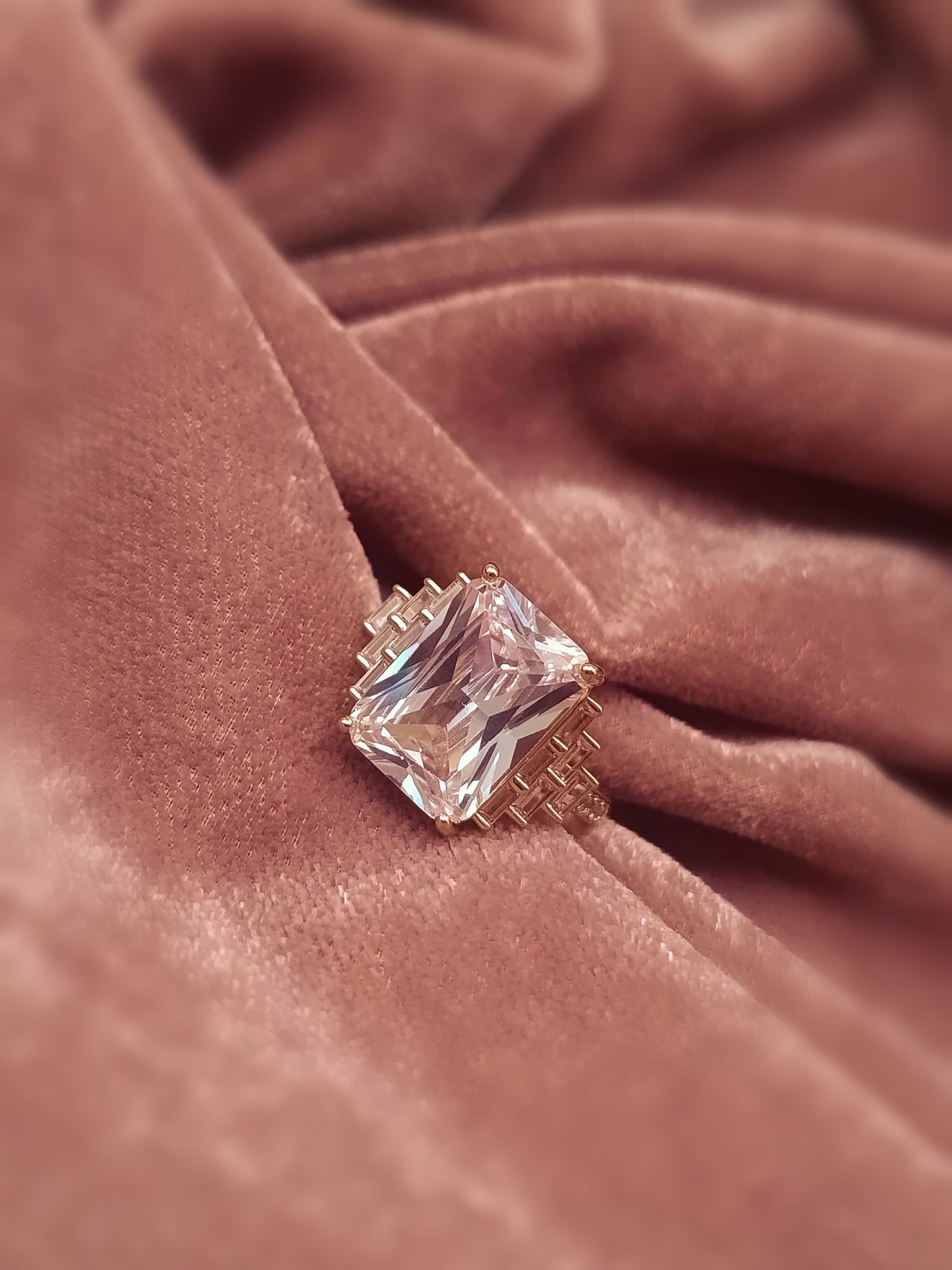 Gold Plated_Emerald-Cut Gemstone Ring