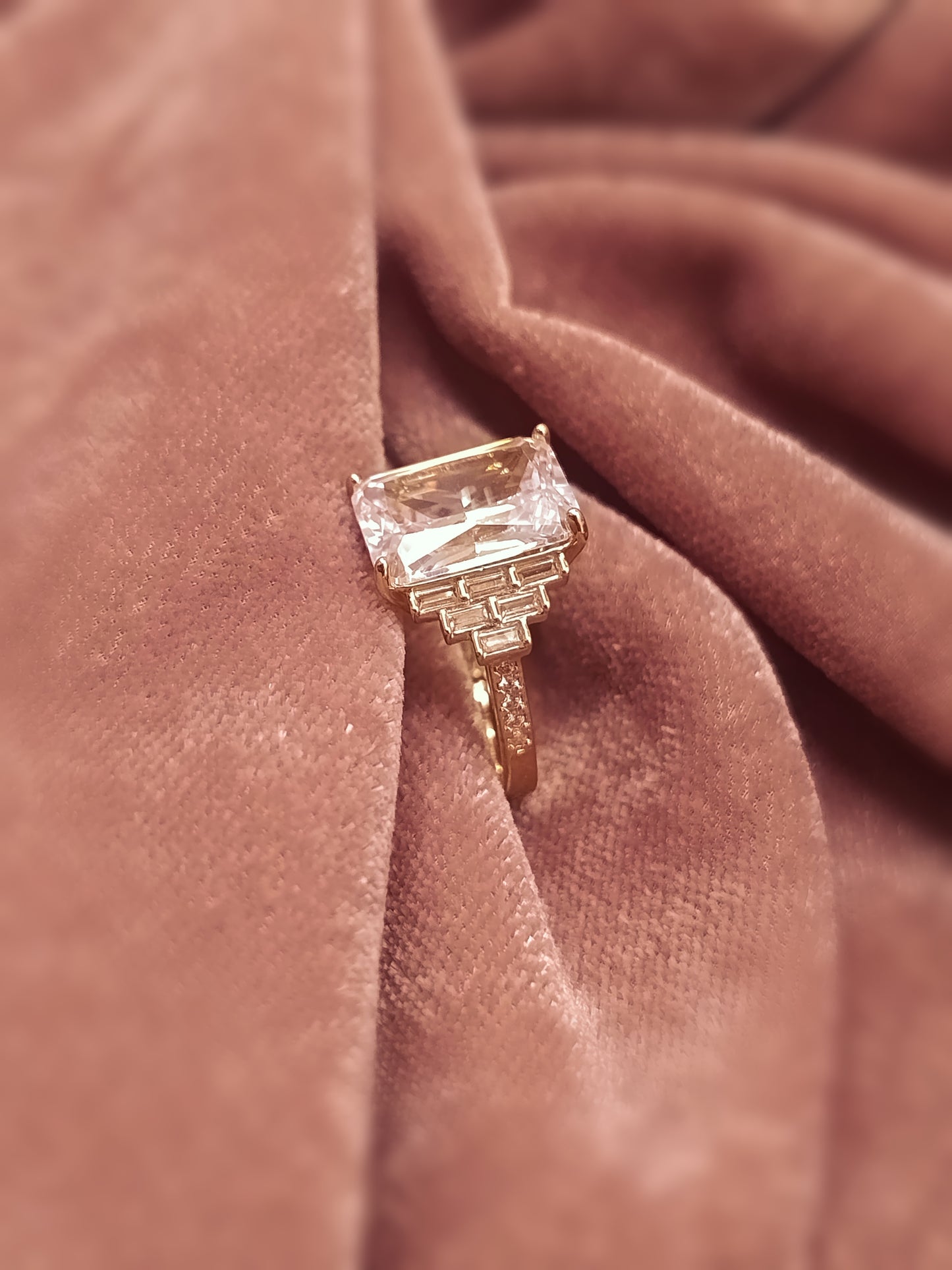Gold Plated_Emerald-Cut Gemstone Ring