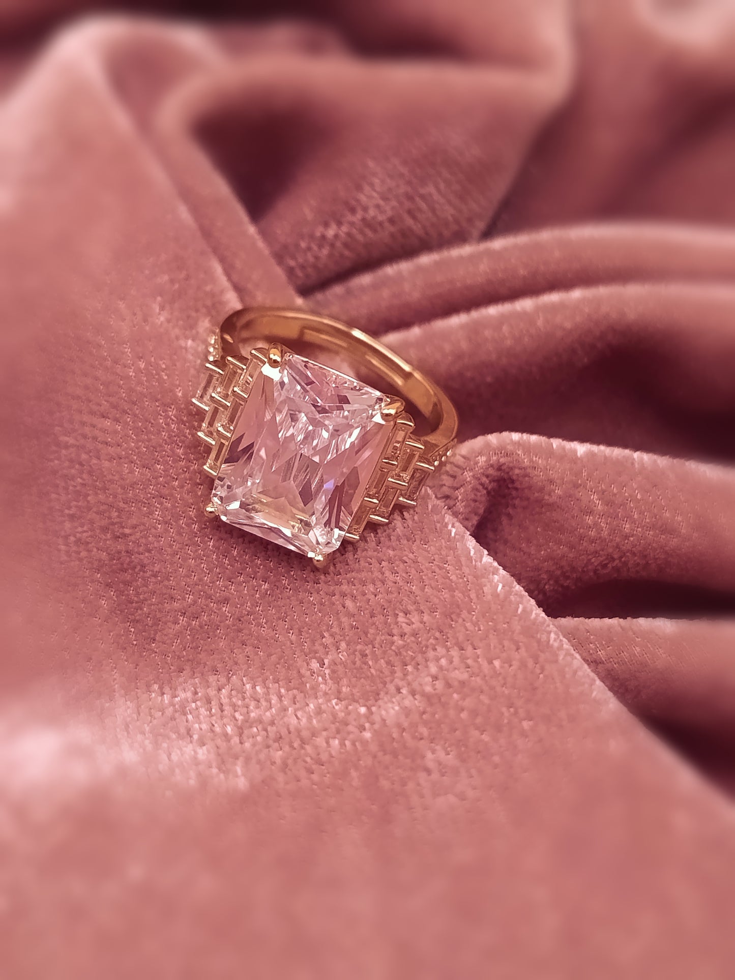 Gold Plated_Emerald-Cut Gemstone Ring