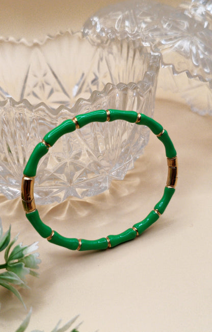 Anti Tarnish_Sculpted Bamboo Hinged Bangle Bracelet