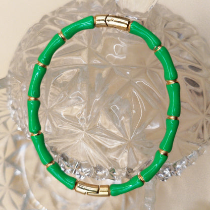 Anti Tarnish_Sculpted Bamboo Hinged Bangle Bracelet