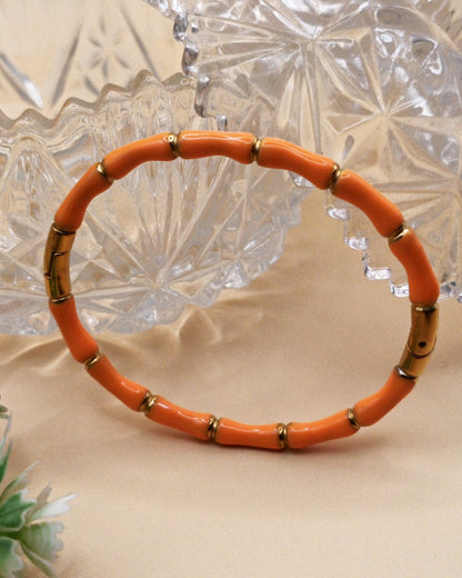 Anti Tarnish_Sculpted Bamboo Hinged Bangle Bracelet