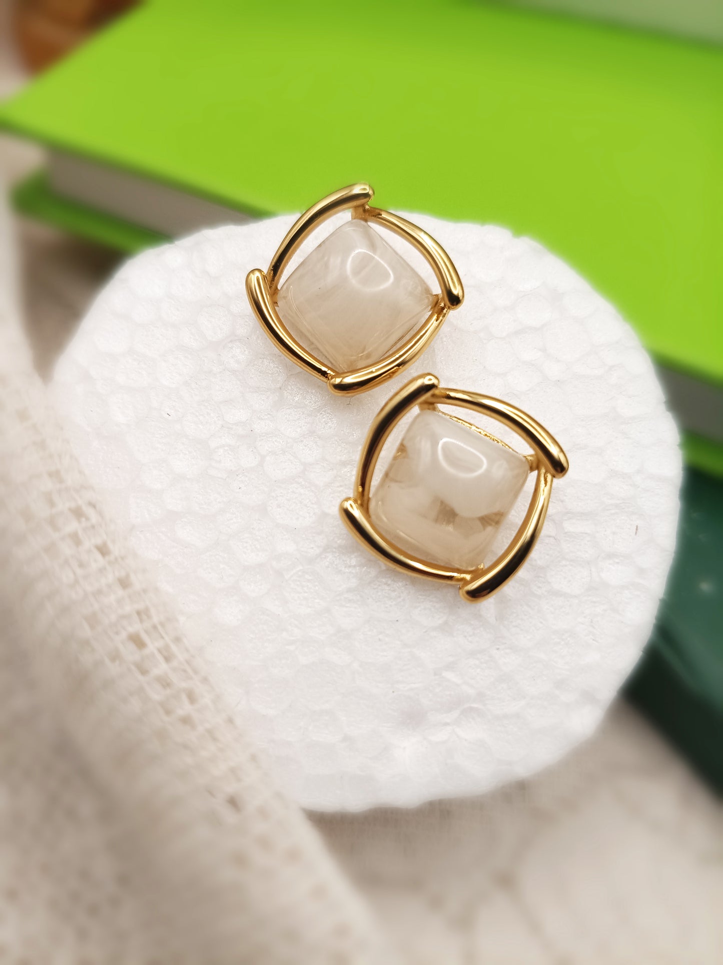 Anti Tarnish_Gold Plated Alloy Square Stud Earrings