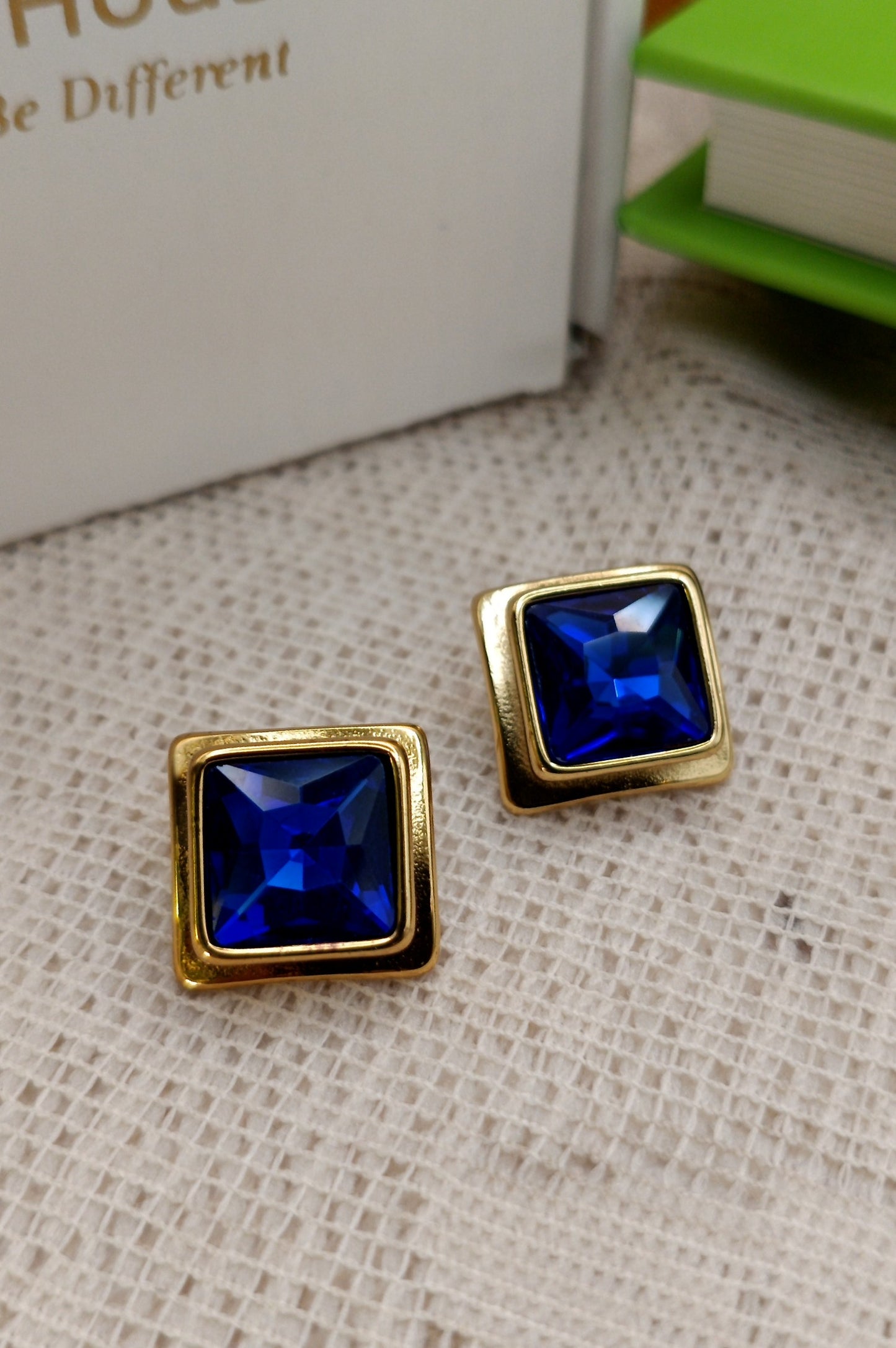Anti Tarnish_Gold-Plated Princess Cut Stud Earrings