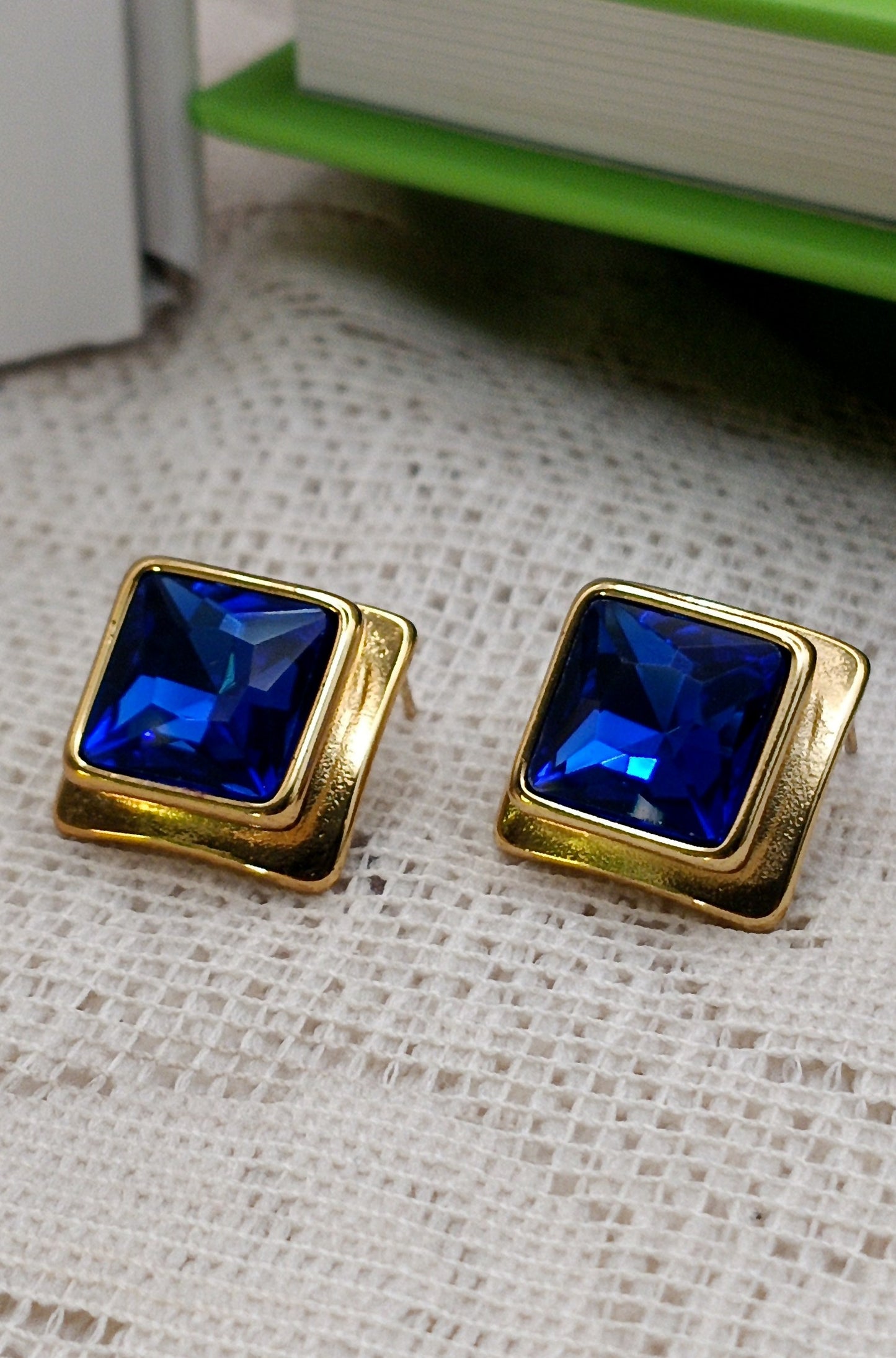 Anti Tarnish_Gold-Plated Princess Cut Stud Earrings