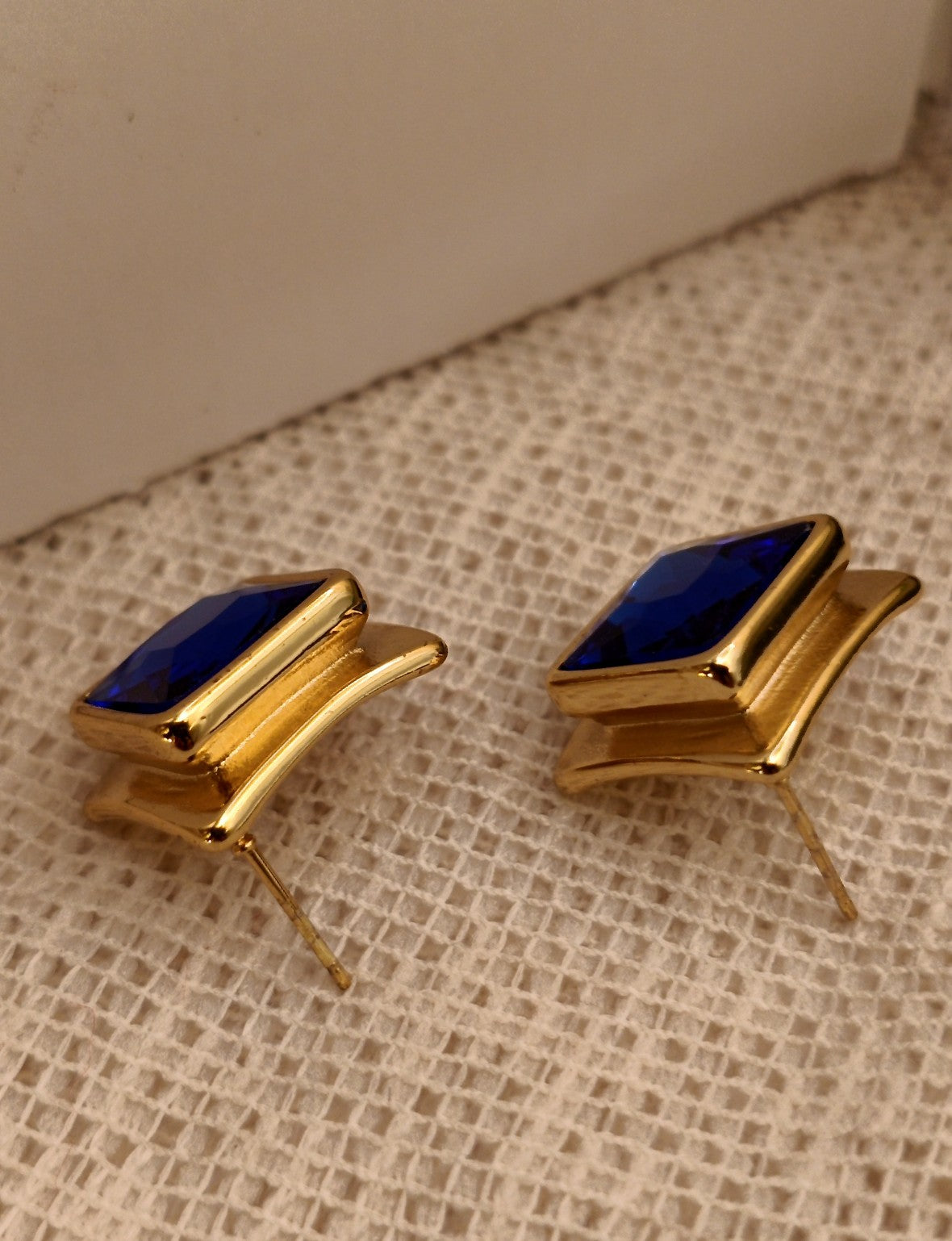 Anti Tarnish_Gold-Plated Princess Cut Stud Earrings