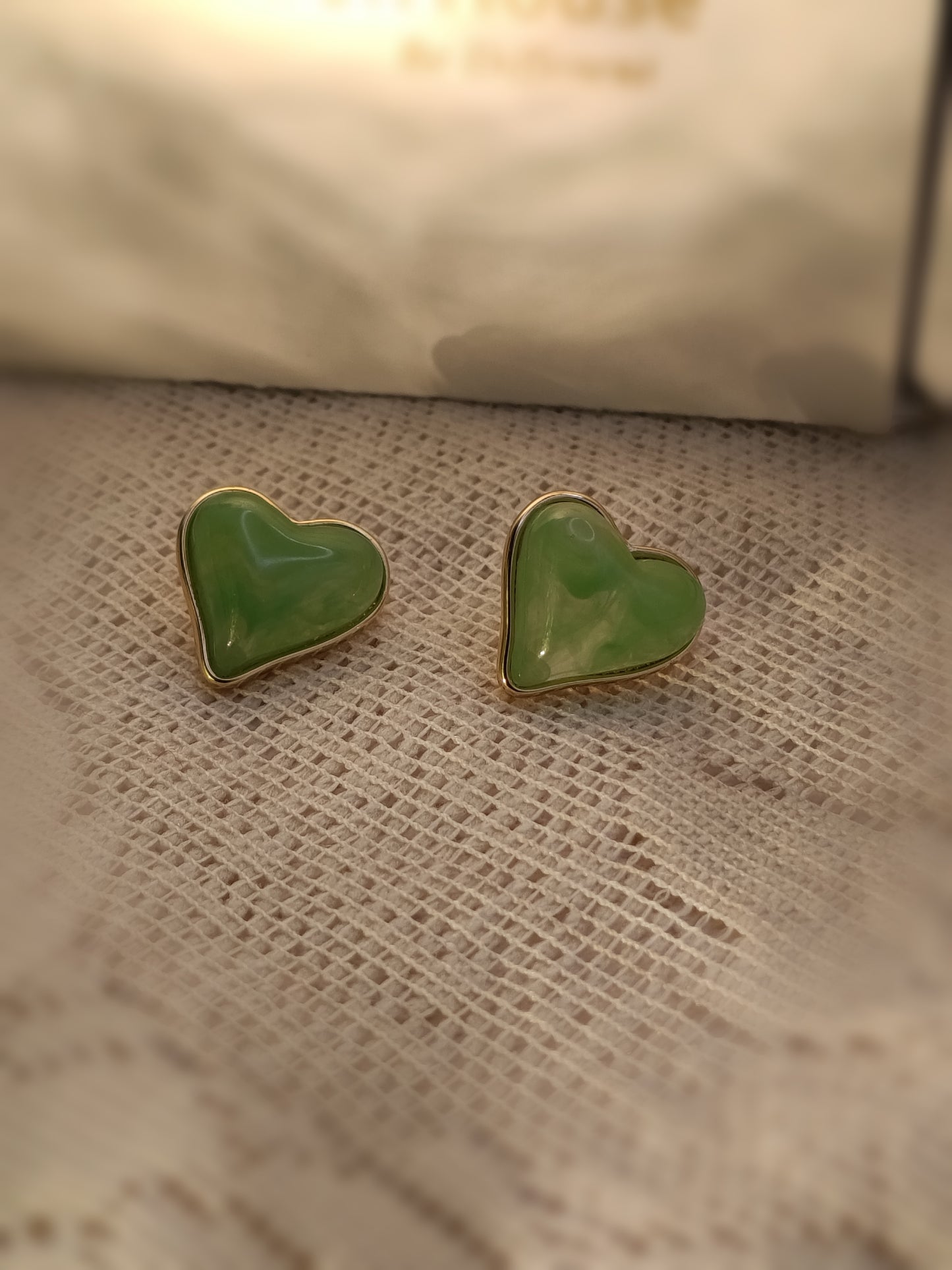 Anti Tarnish_Gold Plated Heart-shaped Jade Stud Earrings