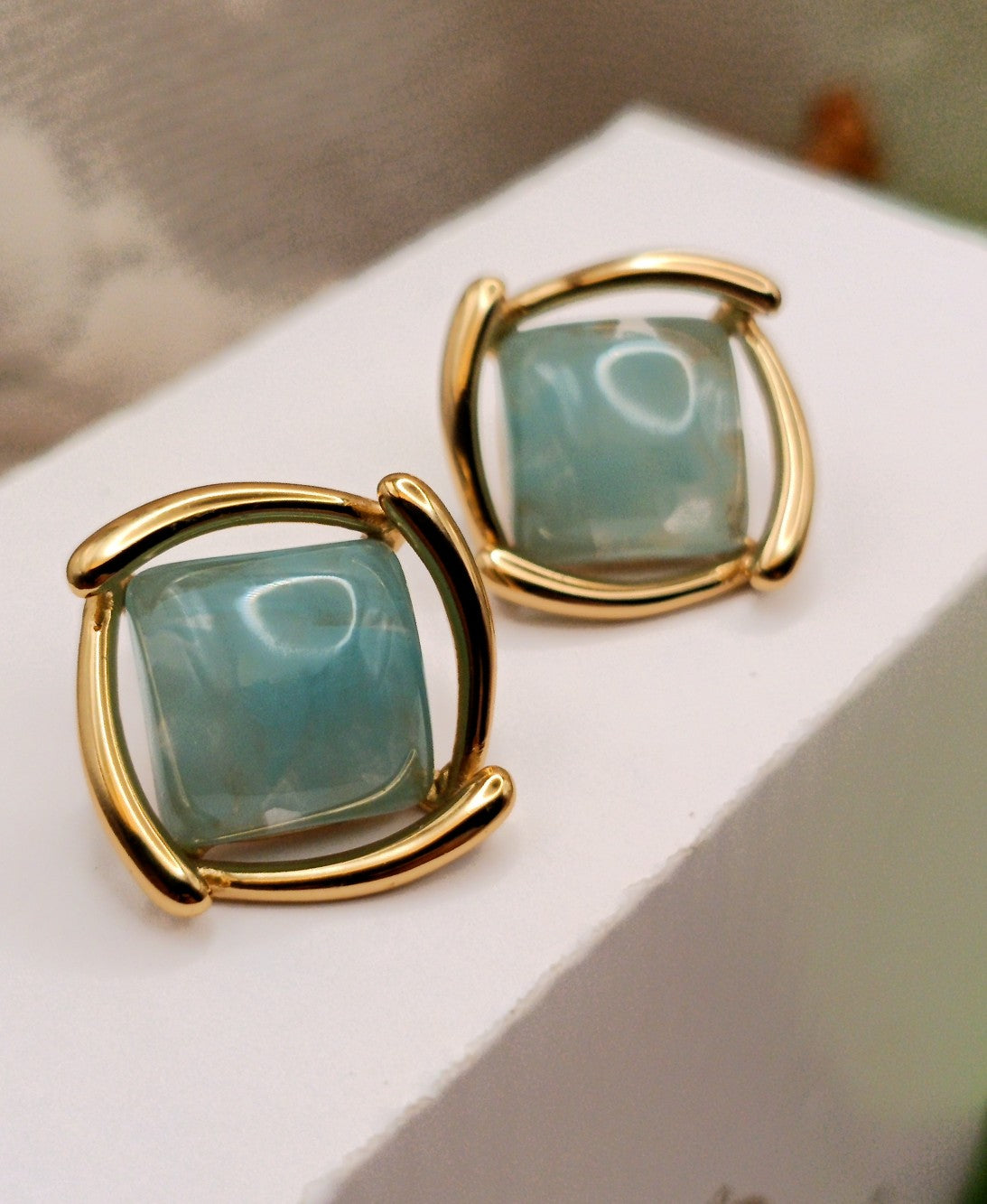 Anti Tarnish_Gold Plated Alloy Square Stud Earrings