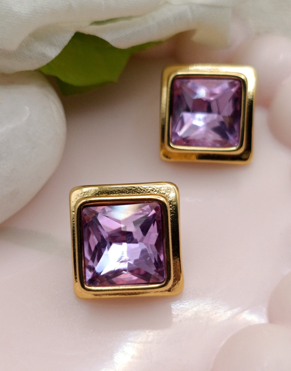 Anti Tarnish_Gold-Plated Princess Cut Stud Earrings