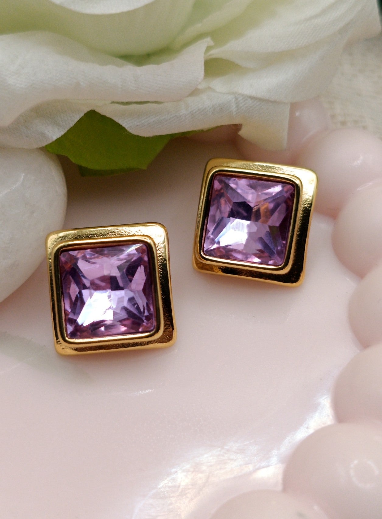 Anti Tarnish_Gold-Plated Princess Cut Stud Earrings