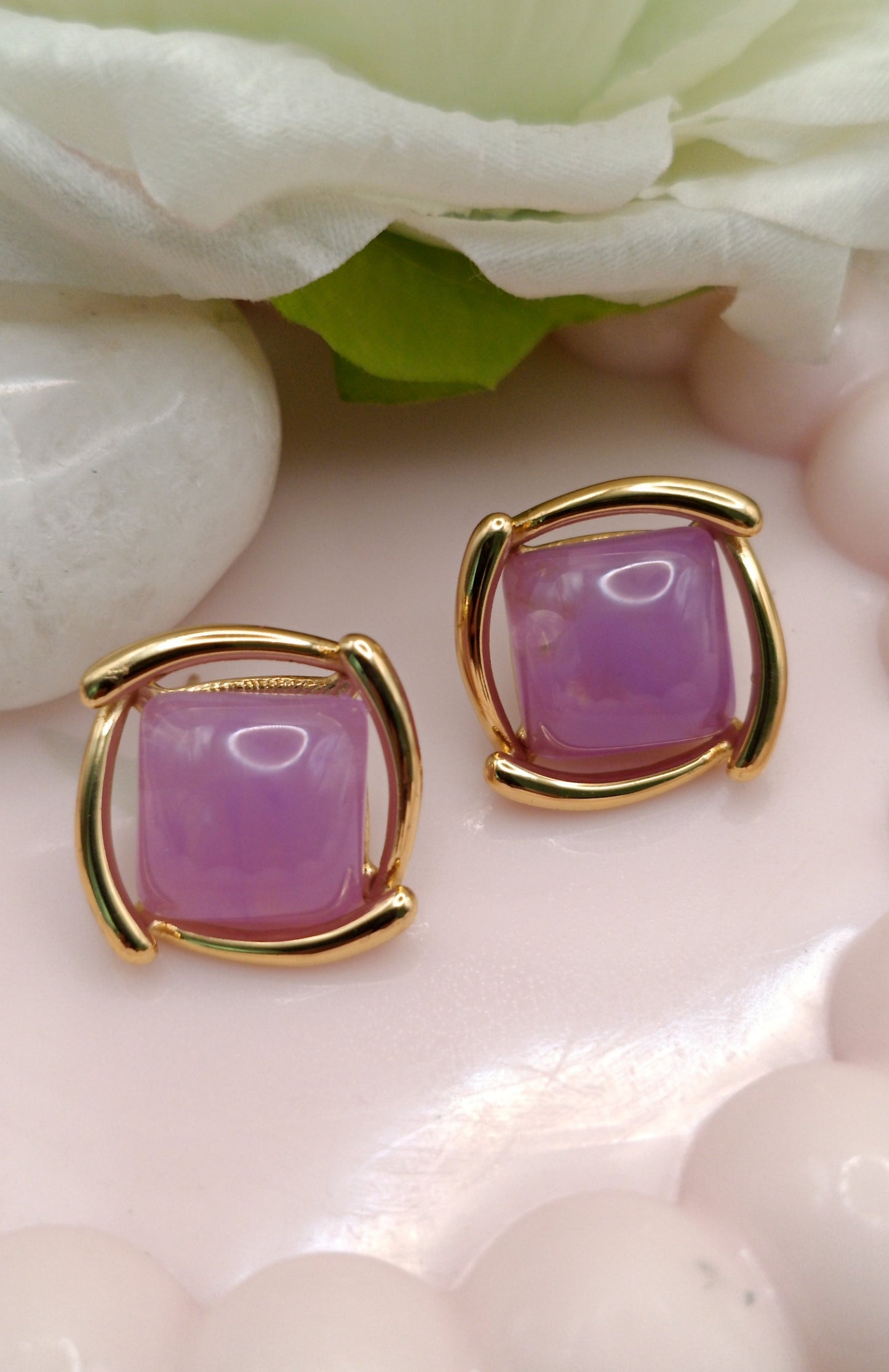 Anti Tarnish_Gold Plated Alloy Square Stud Earrings