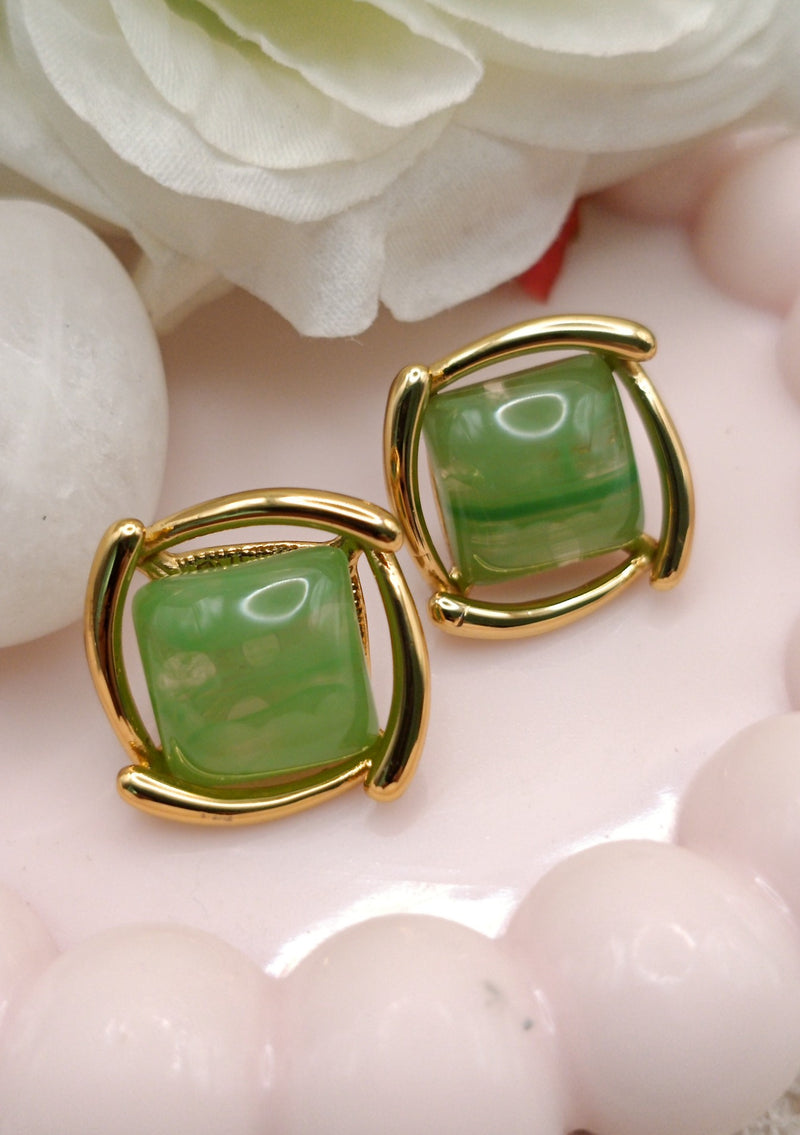 Anti Tarnish_Gold Plated Alloy Square Stud Earrings