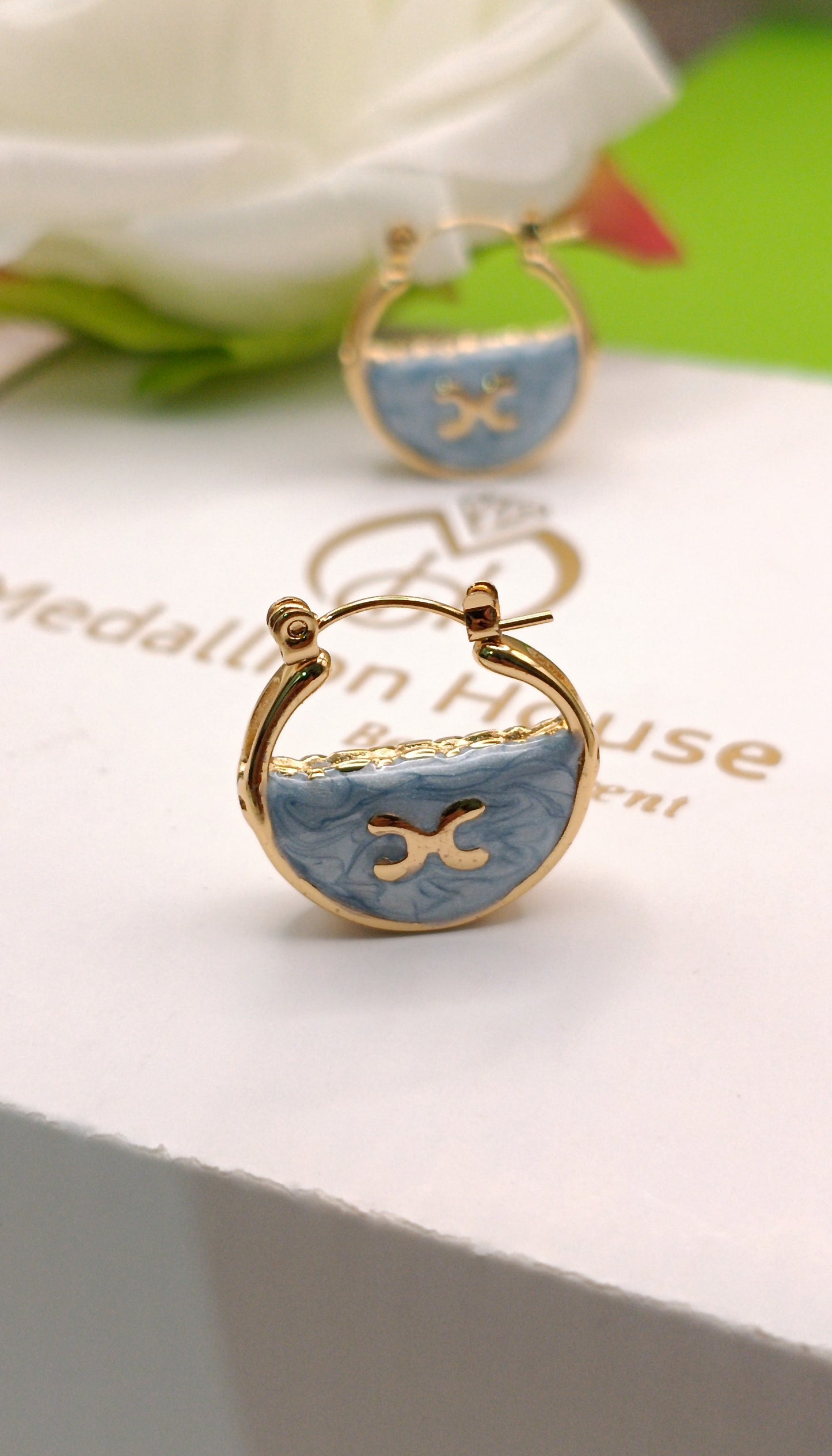 Anti Tarnish_Gold-plated Enamel Hoops Earrings
