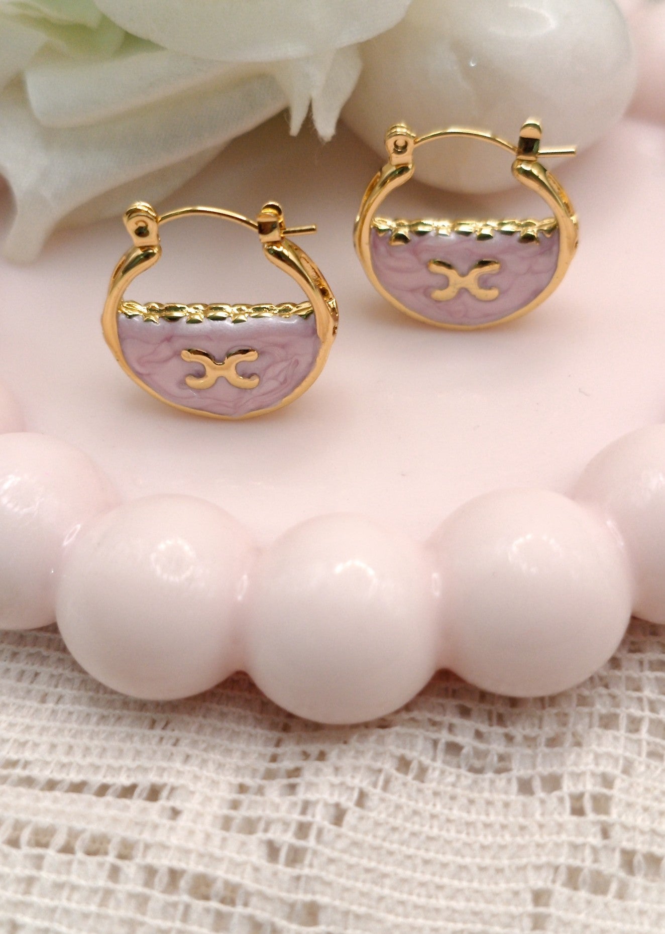 Anti Tarnish_Gold-plated Enamel Hoops Earrings