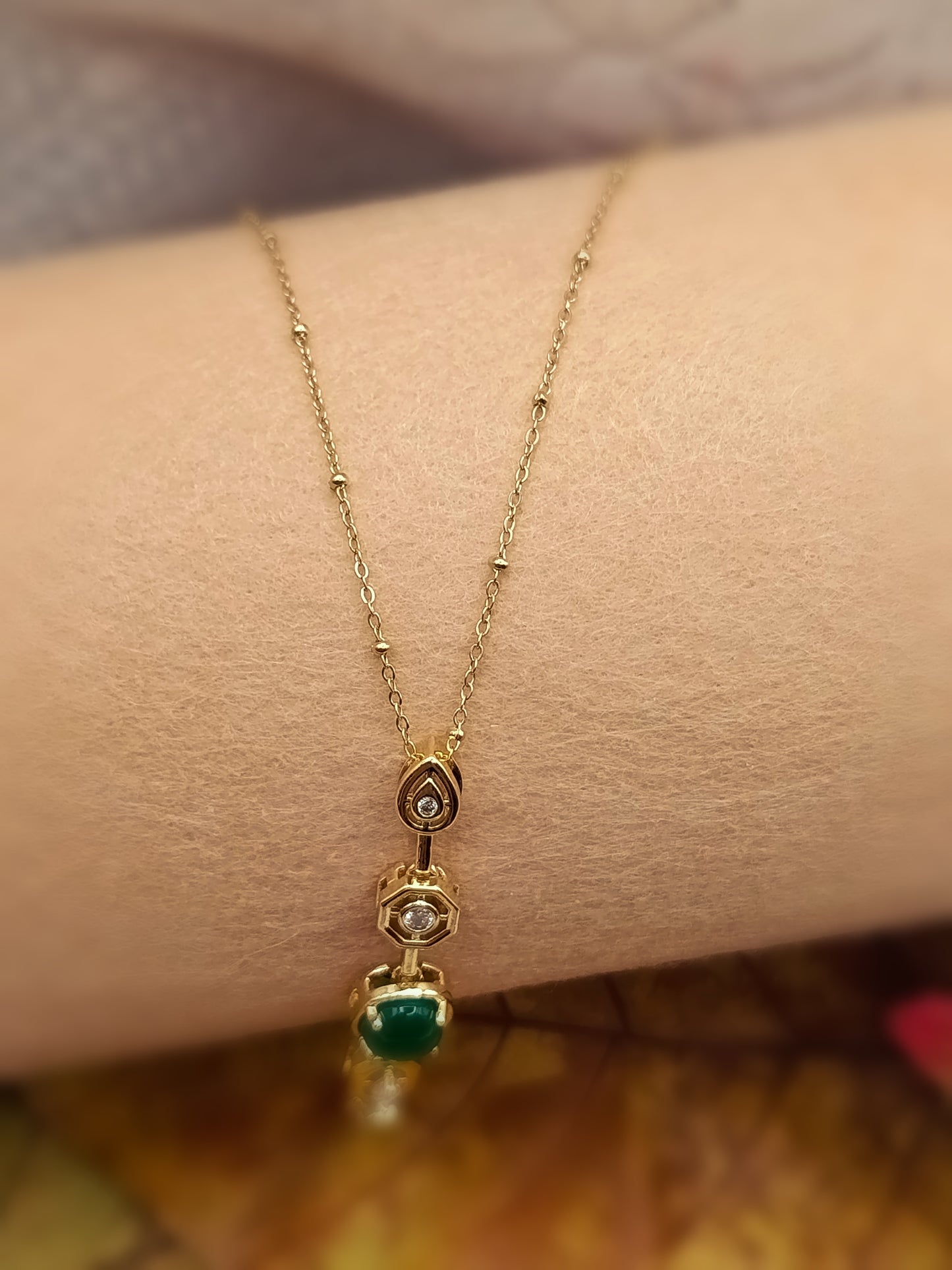 Anti Tarnish_Emerald Green Drop Necklace
