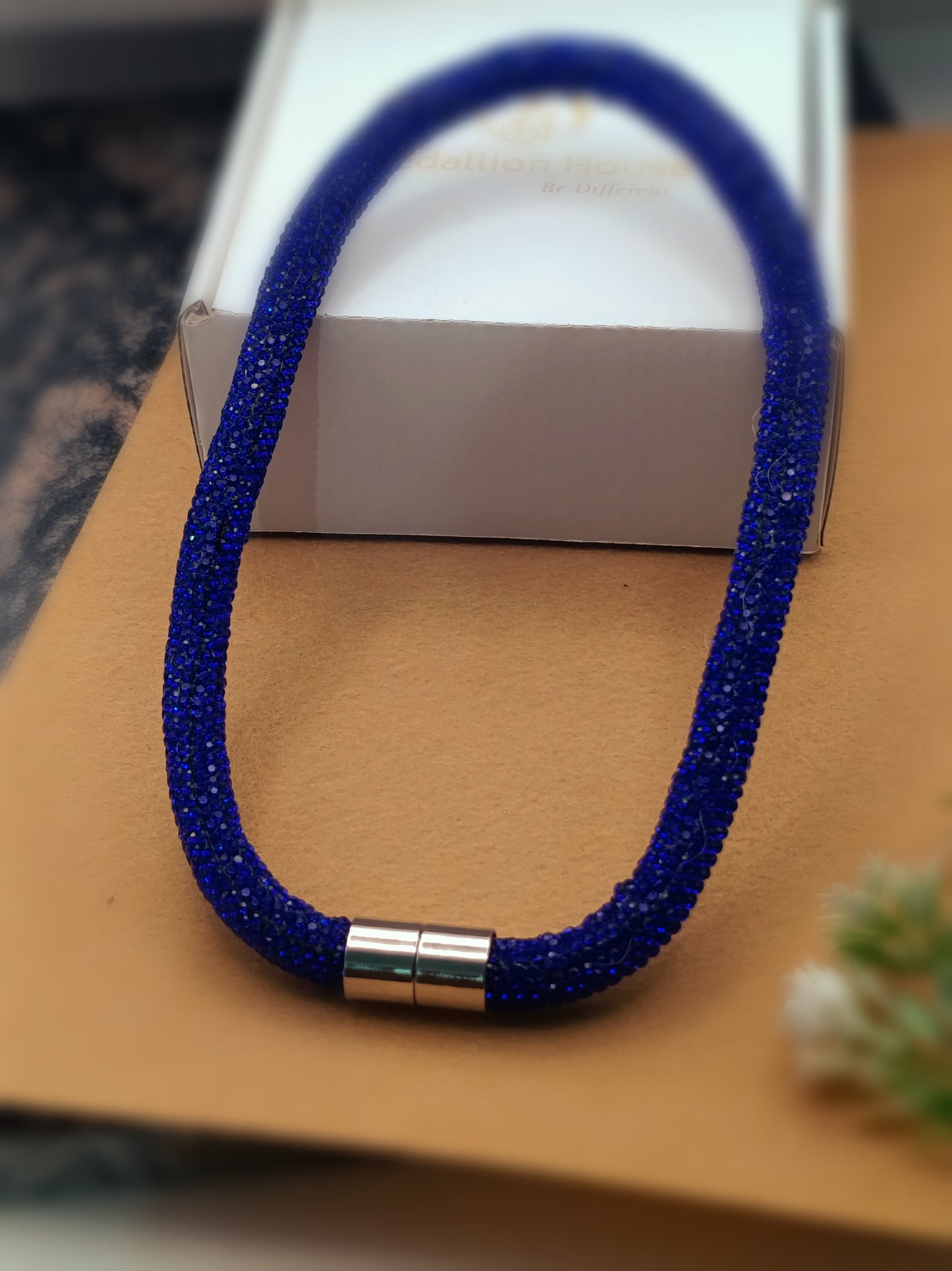 Royal Blue Crystal Necklace with Magnetic Clasp