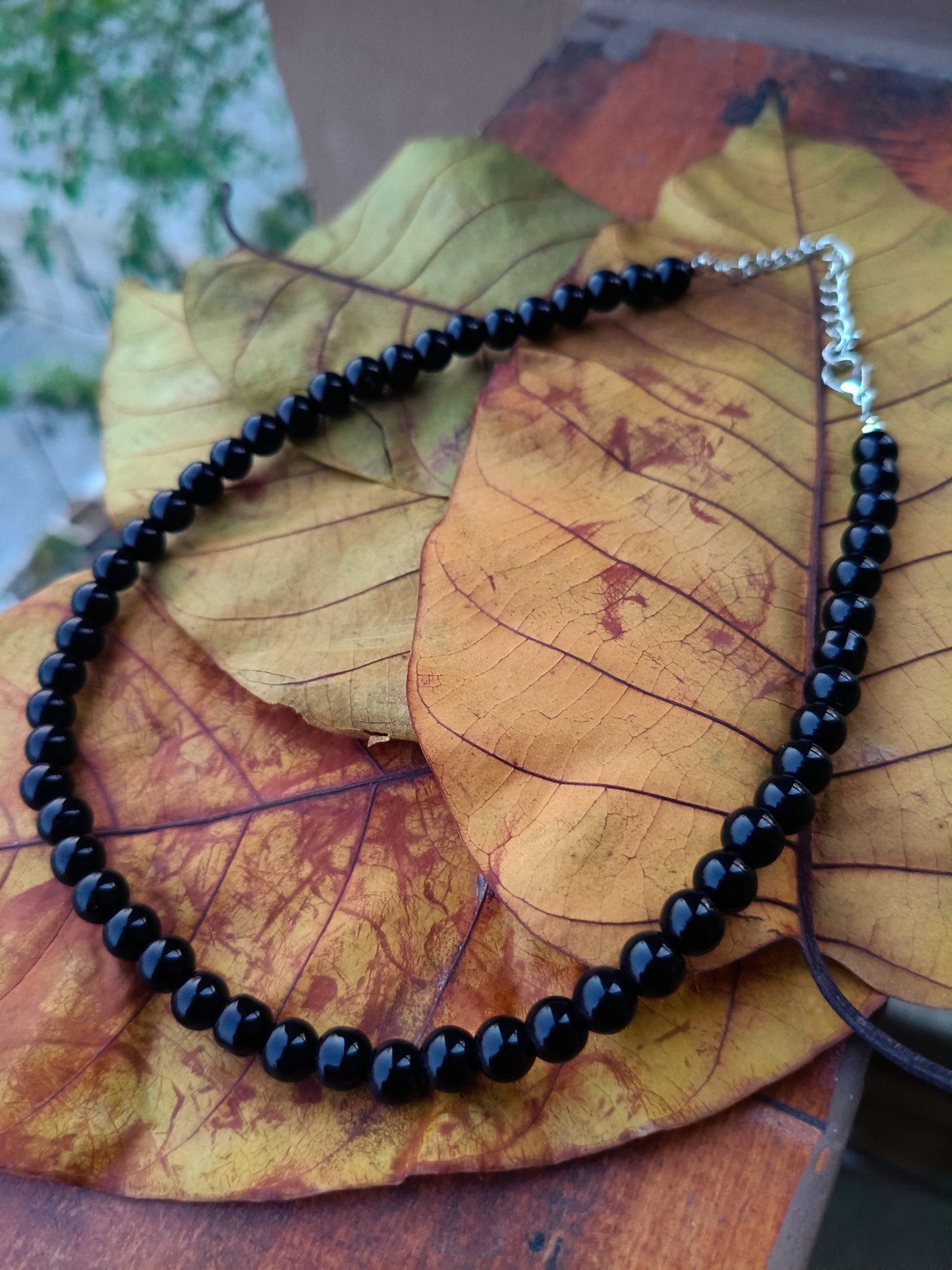 Single-Strand Crystal Black Pearls Necklace