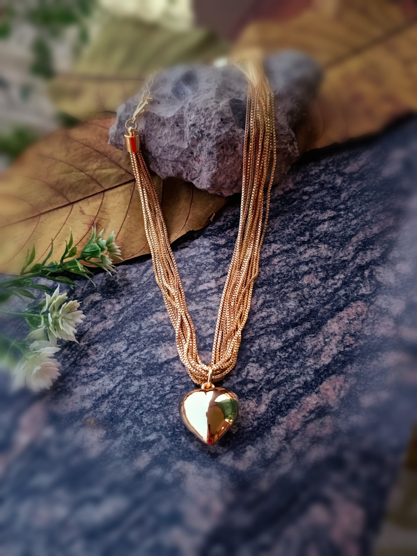 Anti Tarnish_Heart Shape layered Gold Toned Necklace