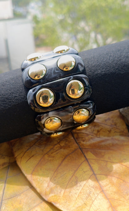 Geometric Black Resin Gold Rive Elastic Bracelet
