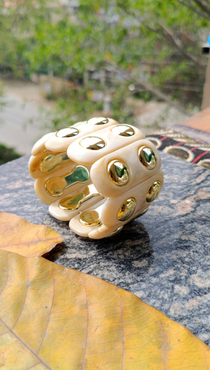 Geometric Black Resin Gold Rive Elastic Bracelet