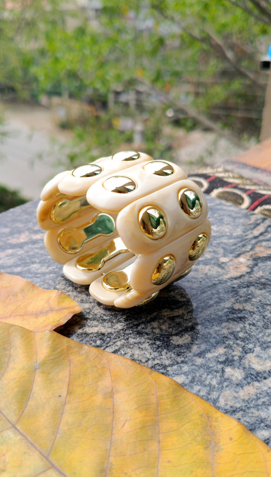 Geometric Black Resin Gold Rive Elastic Bracelet