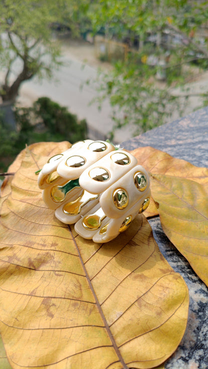 Geometric Black Resin Gold Rive Elastic Bracelet