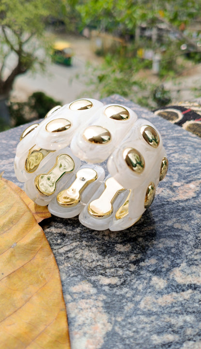 Geometric Black Resin Gold Rive Elastic Bracelet